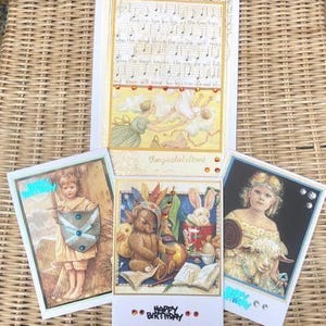 Biglietti d'auguri fatti a mano / vuoti / compleanno / vintage / filastrocca / pacchetto / neonato / battesimo / confezione multipla da 4 / ninna nanna / retrò
