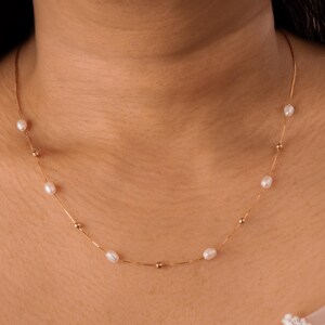 Minimalist Freshwater Pearl Necklace, Dainty Sterling Silver necklaces, Gold beaded necklac, Wedding Bridesmaid Gift, simple pearl necklace