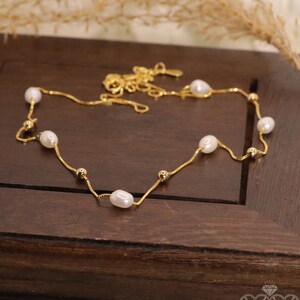 Minimalist Freshwater Pearl Necklace, Dainty Sterling Silver necklaces, Gold beaded necklac, Wedding Bridesmaid Gift, simple pearl necklace