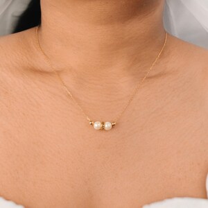 Minimalist Freshwater Two Pearl Necklace, Sterling Silver Small necklaces, Gold beaded necklac Wedding Bridesmaid Gift simple pearl necklace