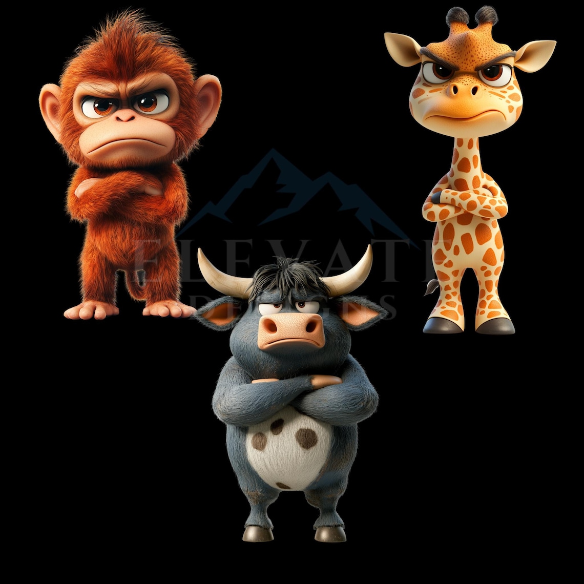 Funny Grumpy Animals Collection Clipart, 12 PNG Funny Grumpy Animals ...