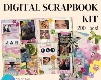 Digital Scrapbook Kit: Junk Journal Style, 206 PNGs (Digital Use Only)