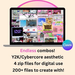 Kit de scrapbooking numérique Y2K : 233 PNG pour Canva (usage numérique uniquement) image 4