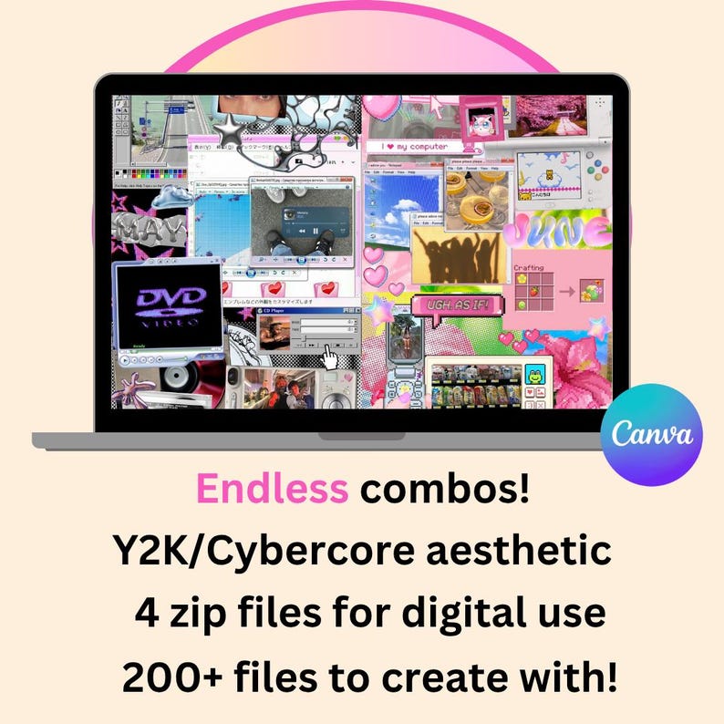 Kit de scrapbooking numérique Y2K : 233 PNG pour Canva (usage numérique uniquement) image 4