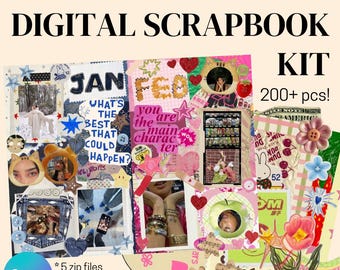 Digital Scrapbook Kit: Junk Journal Style, 213 PNGs (Digital Use Only)