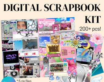 Y2K Digital Scrapbook Kit: 233 PNGs for Canva (Digital Use Only)