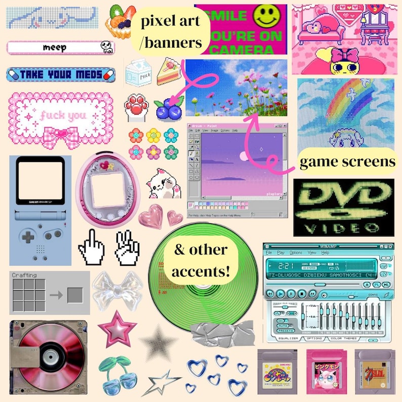 Kit de scrapbooking numérique Y2K : 233 PNG pour Canva (usage numérique uniquement) image 3