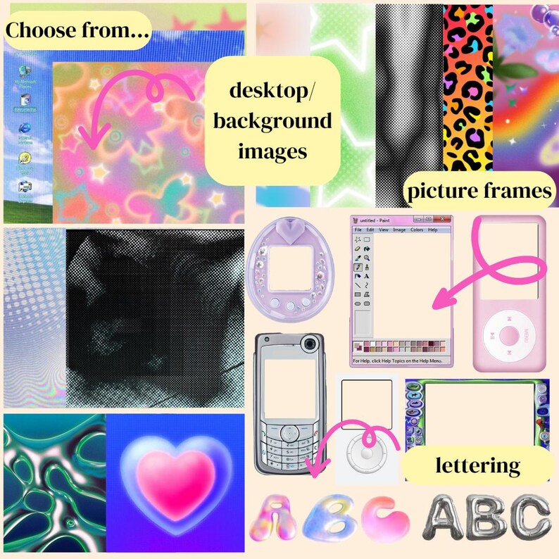 Kit de scrapbooking numérique Y2K : 233 PNG pour Canva (usage numérique uniquement) image 2