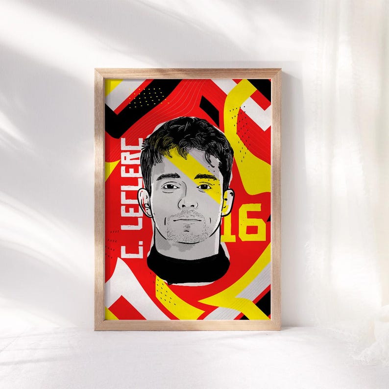 Affiche Charles Leclerc Ferrari F1 - Poster Fan Art Vintage - Cadeau Idéal
