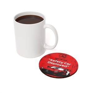 Safety Car F1 Coaster - Mercedes-Inspired Round Cork Drink Mat - Stylish Formula 1 Decor for Racing Fans.