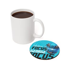 George Russell F1 Coaster - Mercedes-Inspired Round Cork Drink Mat - Stylish and Functional Formula 1 Gift for Fans.