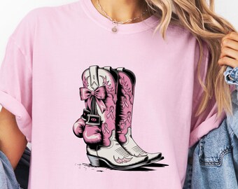 Breast Cancer Cowgirl Boots Shirt: Western Halloween Boots Tee