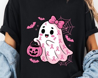 Breast Cancer Ghost Shirt, Pink Halloween Tee, Spooky Shirt, Spooky Cute Halloween Shirt, Breast Cancer Awareness Top, Cancer Gifts