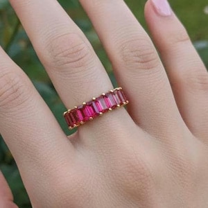 Pink Fuchsia Gemstone Brass Gold Plated Ring Handmade Rectangle Shape Adjustable Jewelry KJ-1903