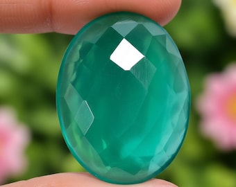 Piedra preciosa de calcedonia verde, cabujón ovalado | 100 % natural, facetada para joyería | KJ-871