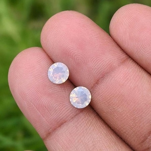 6mm Round Diamond Cut Lab Created Opal Pair | Multi Fire Synthetic White Opal Stones for Jewelry Supply N-13