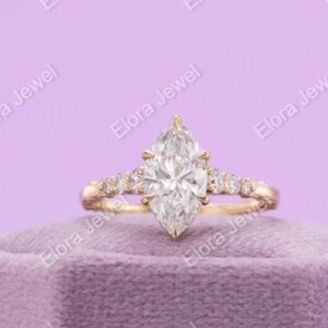 2.50 CT Marquise Cut Moissanite Women's Ring, Sevan Stone Diamond Ring, 10K Yellow Gold Ring, Vintage Style Filigree Ring, Proposal Ring