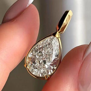 3CT Pear Cut Moissanite Pendant with Gold Enhancer Bail – Teardrop Solitaire Charm,Clip On Pendant Lock Clasp for Choker or Chain