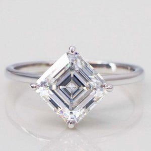 3.00 CT Asscher Cut Lab Grown Diamond Engagement Ring, Solitaire Wedding Ring, Round Cut Hidden Halo Ring, 14K White Gold Promise Gift Ring
