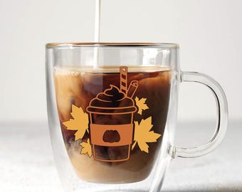 Double-Wall Glass Coffee Mug – Autumn Pumpkin Spice Design