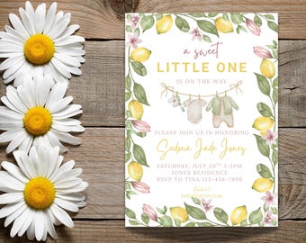 Décoration de baby shower A Sweet Lemon is on the way – Articles de fête sur le thème des agrumes, bannière de baby shower neutre en matière de genre, thèmes de baby shower d'été