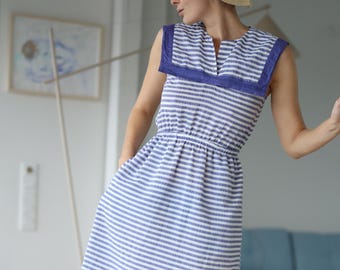 blue and white horizontal striped dress Jamie Striped Tank Shift Dress