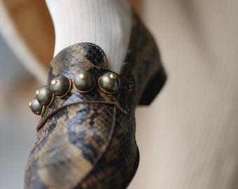 Italian Vintage snakeskin print leather loafers shoes 37