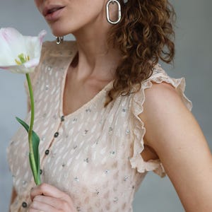 Vintage sheer pink chiffon blouse top