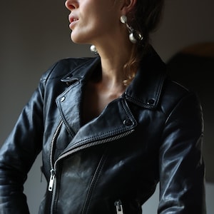 veste de moto rembourrée en cuir noir vintage de style motard