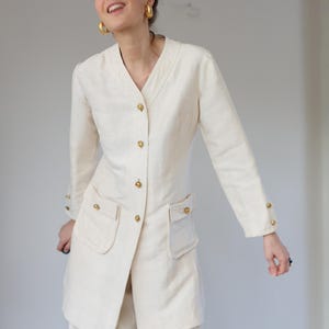Swedish Vintage cream white pure silk long blazer summer coat