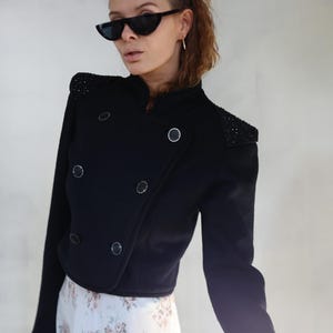 BY MALENE BIRGER Vintage black wool double breasted short cropped blazer jacket