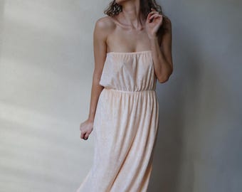 Vintage peach pink strapless lingerie night gown slip dress