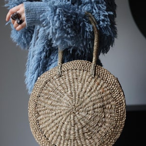 Vintage natural straw round beach summer bag