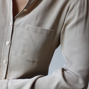 OTTO KERN Vintage beige pure silk long sleeve shirt blouse top
