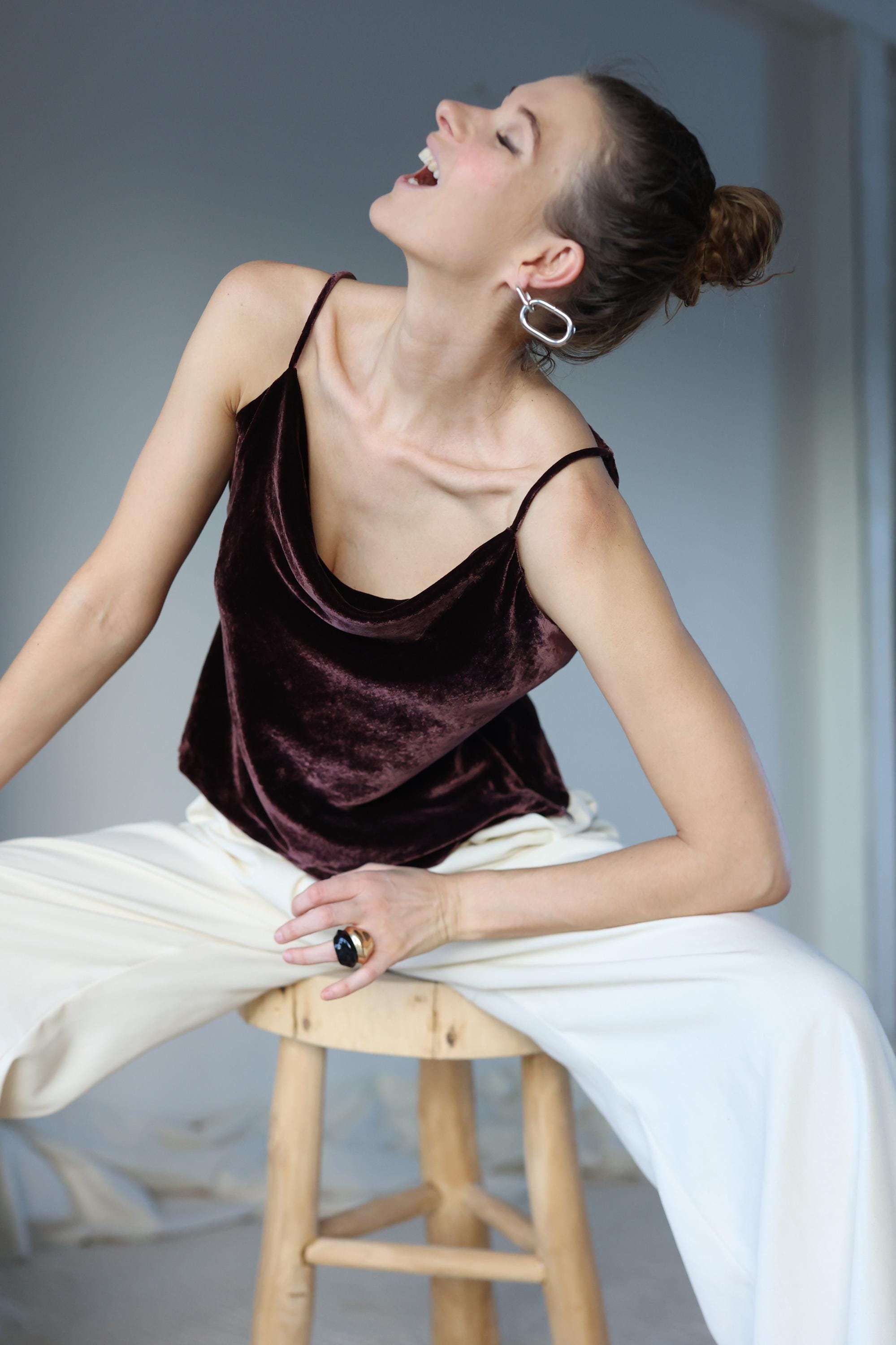 ARMANI Vintage Silk Blend Velvet Plunge Neck Blouse Top - Etsy