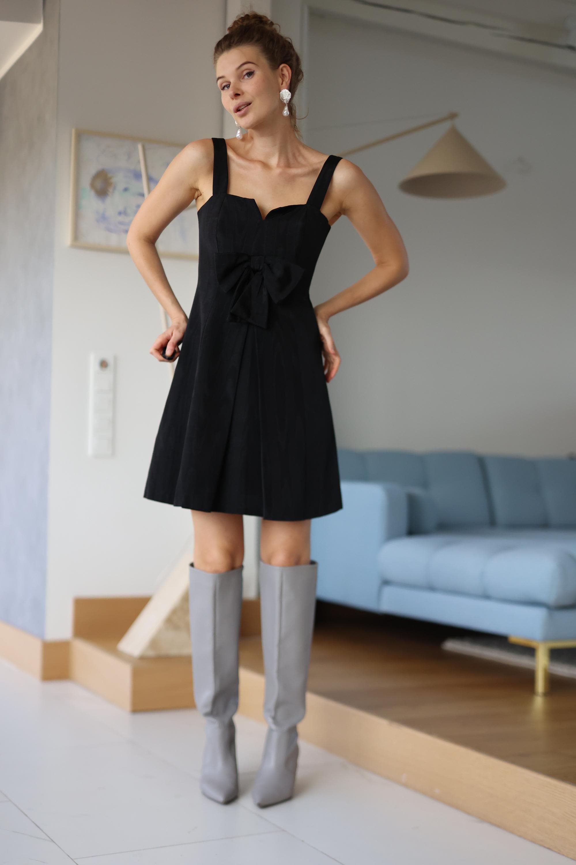 french quarter dress black m Vintage Little Large Bow Evening Mini day comfort vestidos elegant woman Gorgeous Princess A Line Color:Custom Size(leaving us a note)