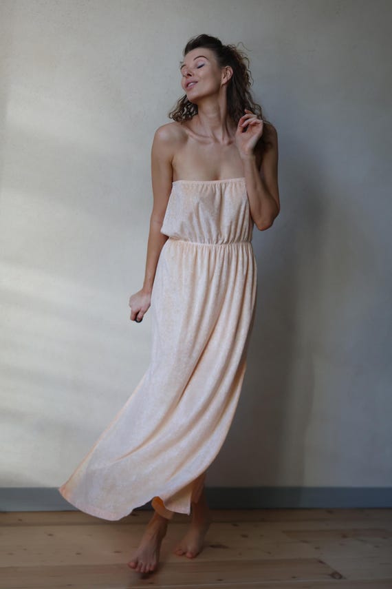 Vintage Peach Pink Strapless Lingerie Night Gown Slip Dress - Etsy Israel