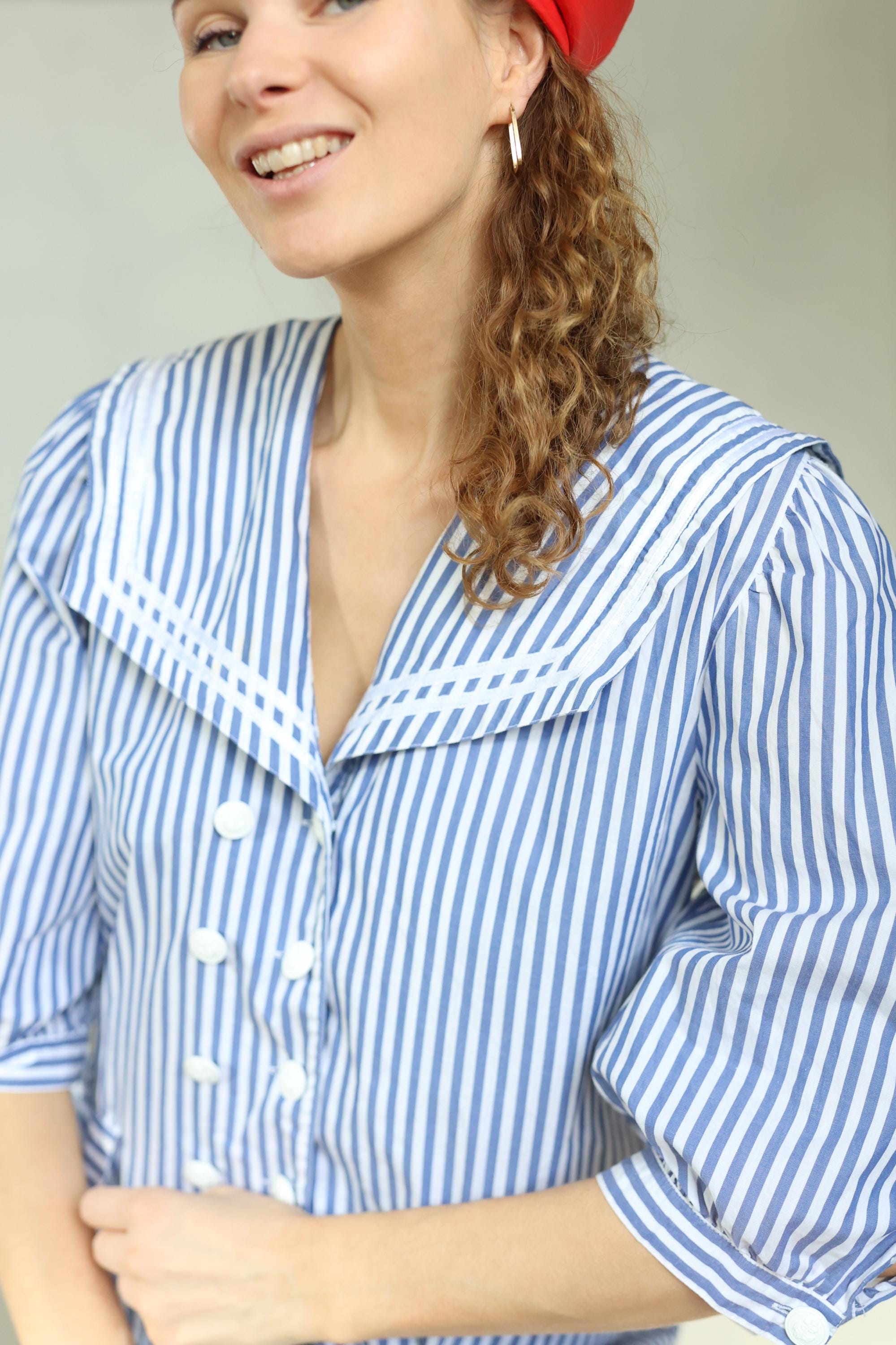 トップス sulvam SAILOR COLLAR SHIRT KUFEIUP Women's Long Sleeve Navy Collar Sailor Tops Pullover Shirt