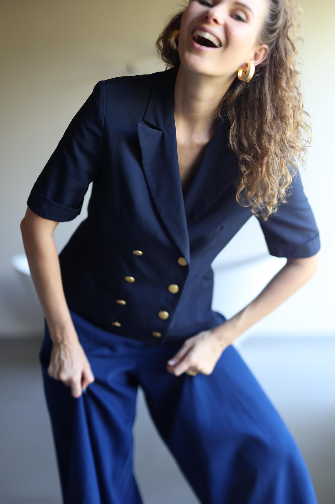 Vintage Navy Blue Double Breasted Short Sleeve Blazer Jacket - Etsy