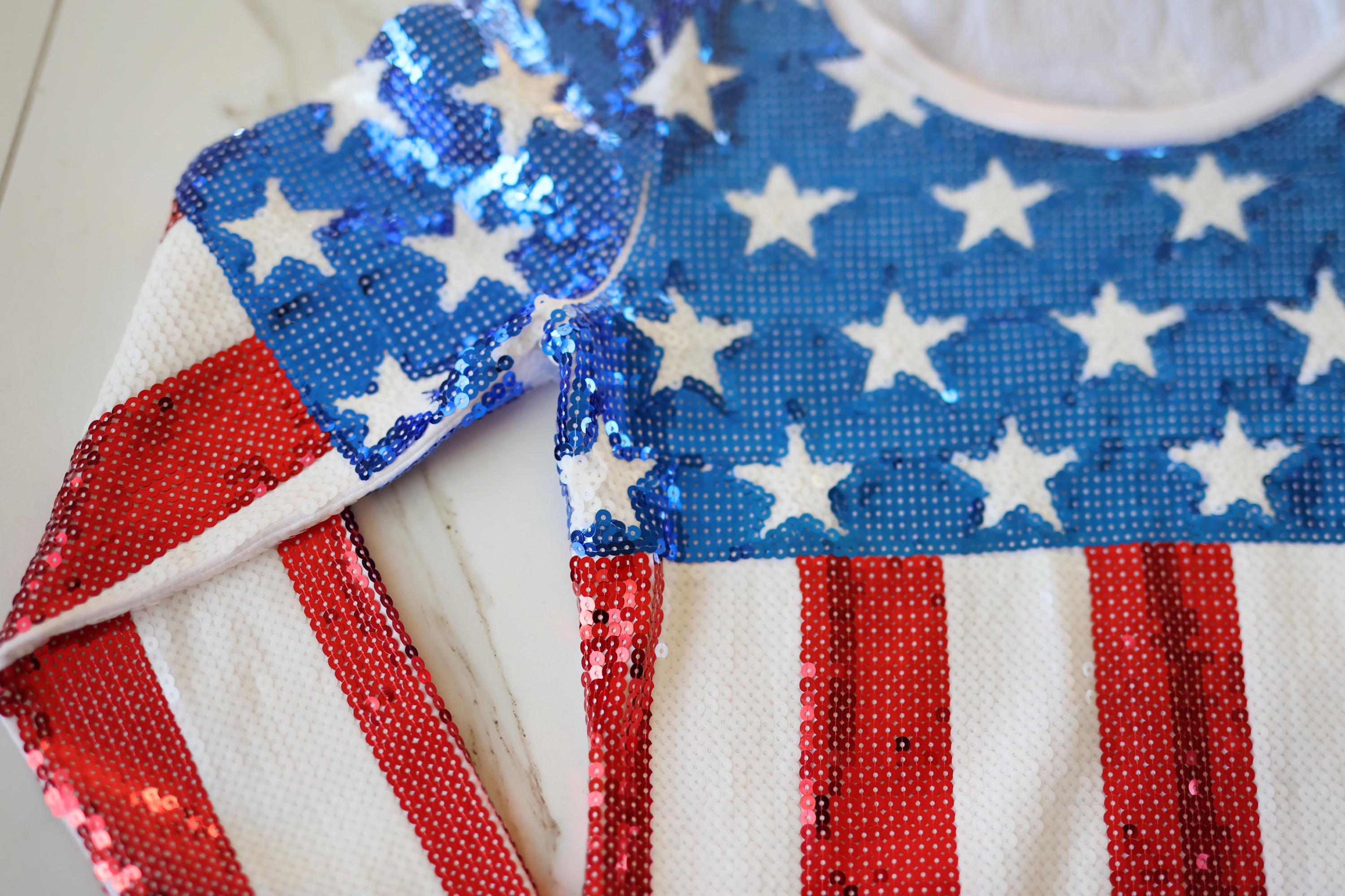 MOSCHINO Vintage Sequin Stars and Stripes Long Sleeve Blouse Top
