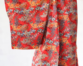 Vintage red extra wide sleeve ankle length maxi kimono coat dress