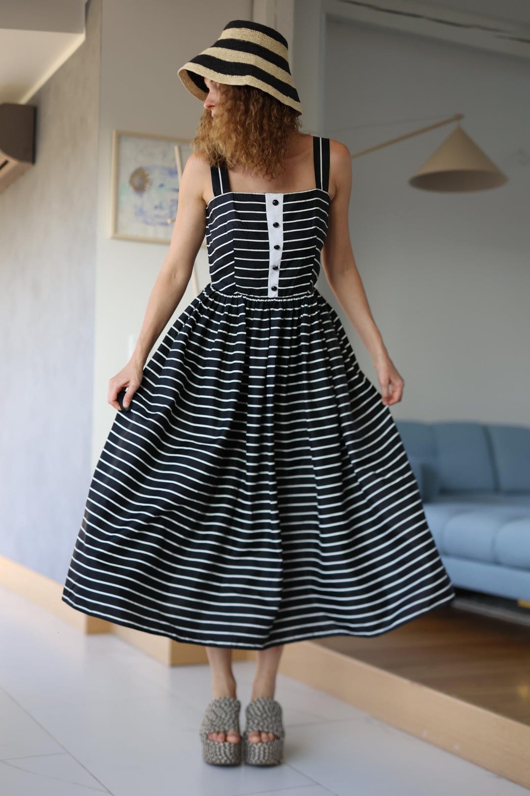 maxi dress striped black and white Black & White Striped Maxi Shirt Dress - All Dresses