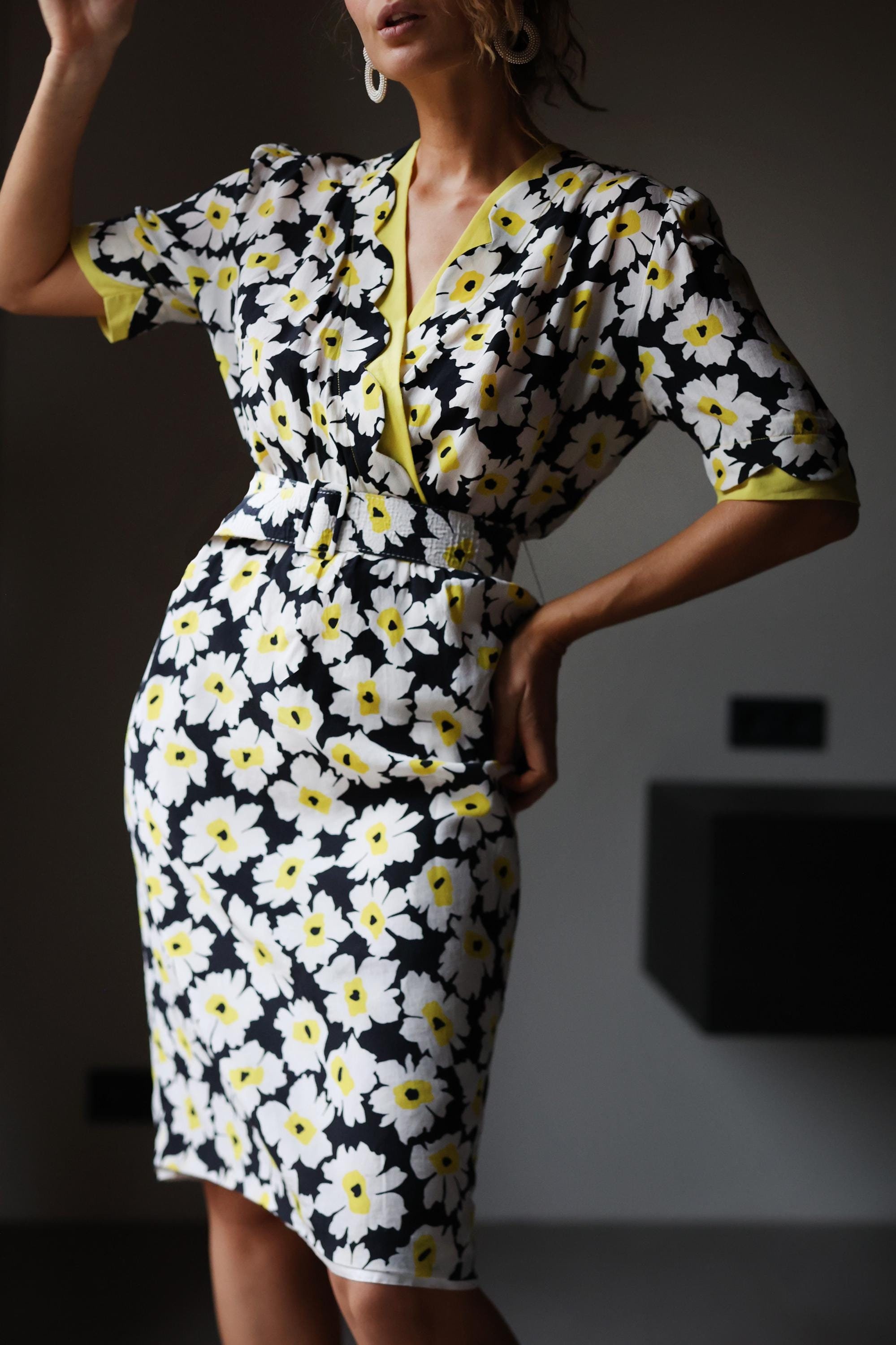 black and yellow floral dress Emerys Pleated Metallic Floral Maxi Dress main image 0