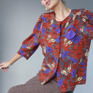 Vintage floral silk wide sleeve blouse top
