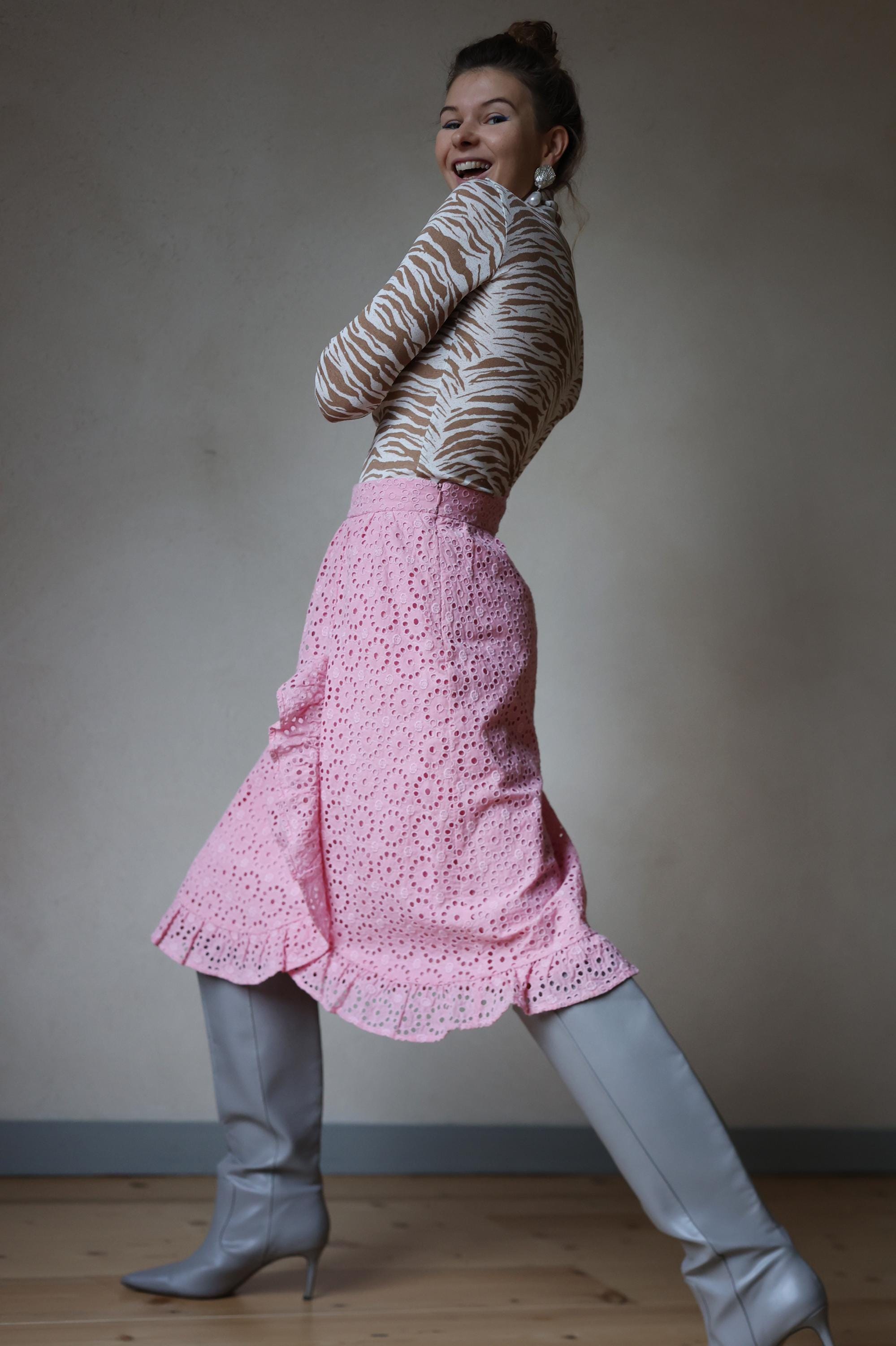 BLUMARINE Vintage Pink Cotton Eyelet Frilled Full Midi Skirt - Etsy
