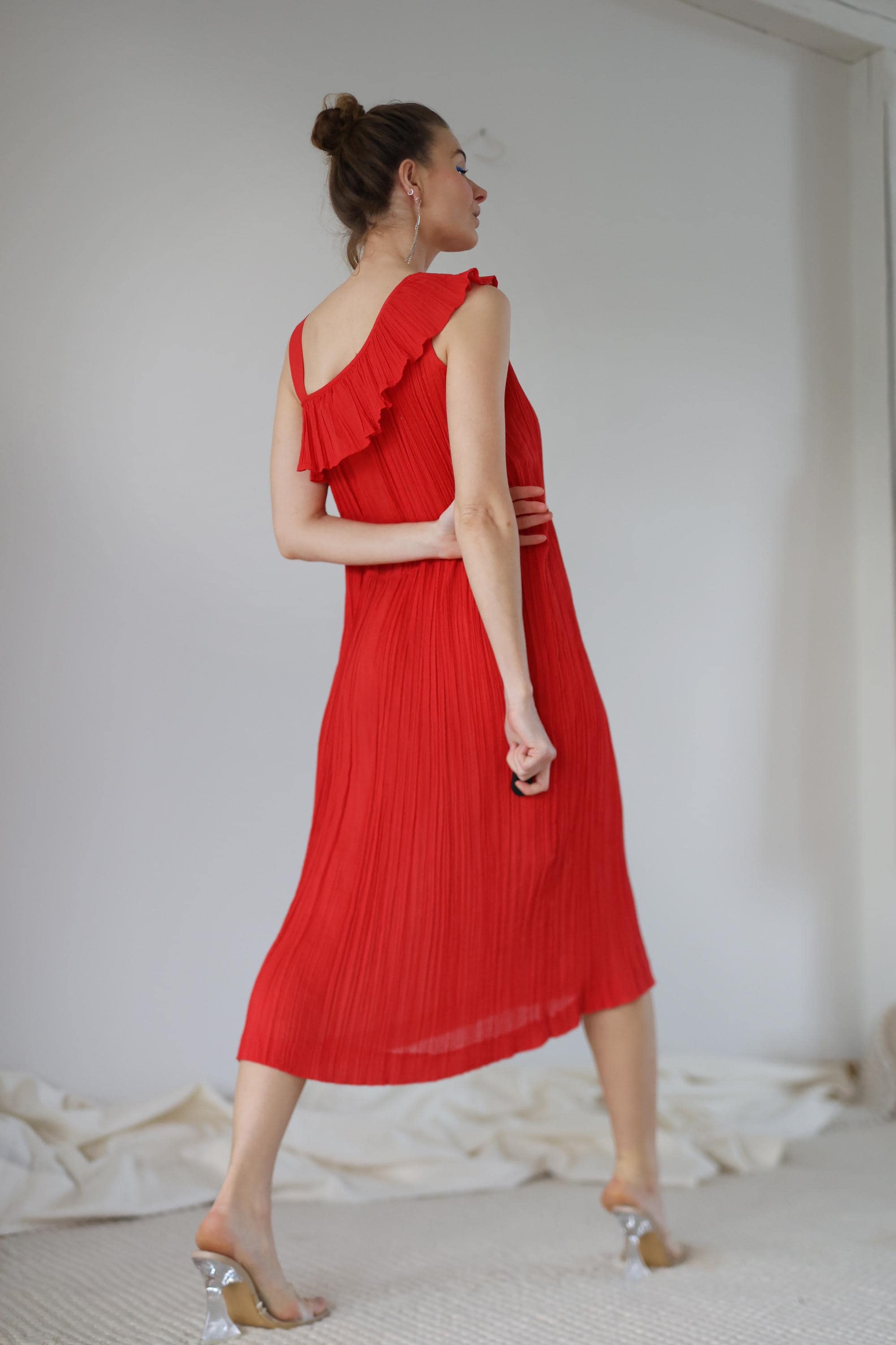 pleated bodice midi dress Pleated bodice linen midi dress ATHENA – MYAN ATELIER