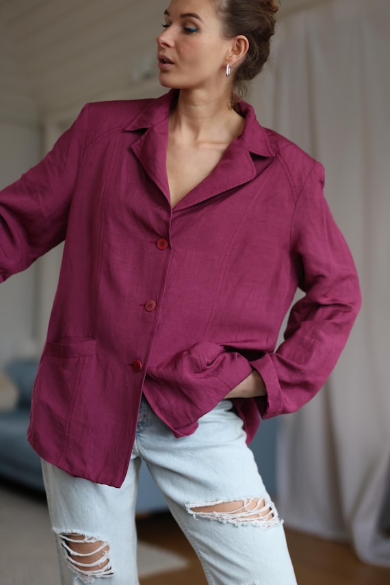 Pierre Cardin, PIERRE CARDIN Vintage plum purple linen blazer jacket