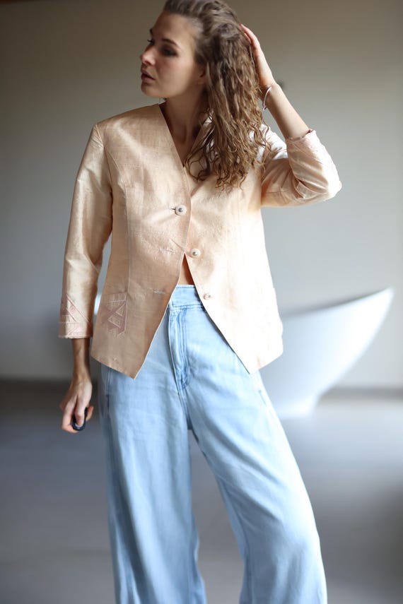 Vintage Cream Pure Silk Blazer Blouse Top