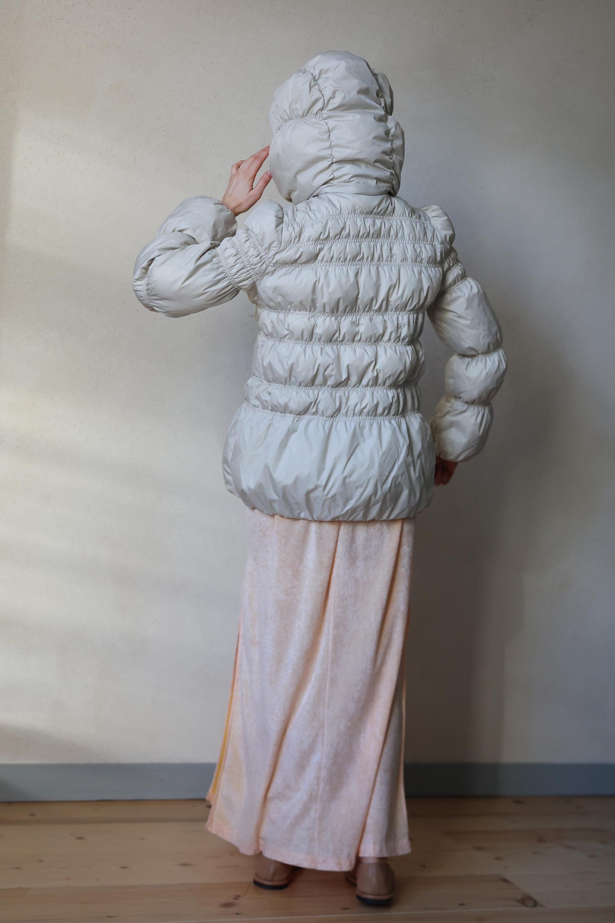 Vintage Beige White Hooded Soft Down Padded Puffer Winter Jacket