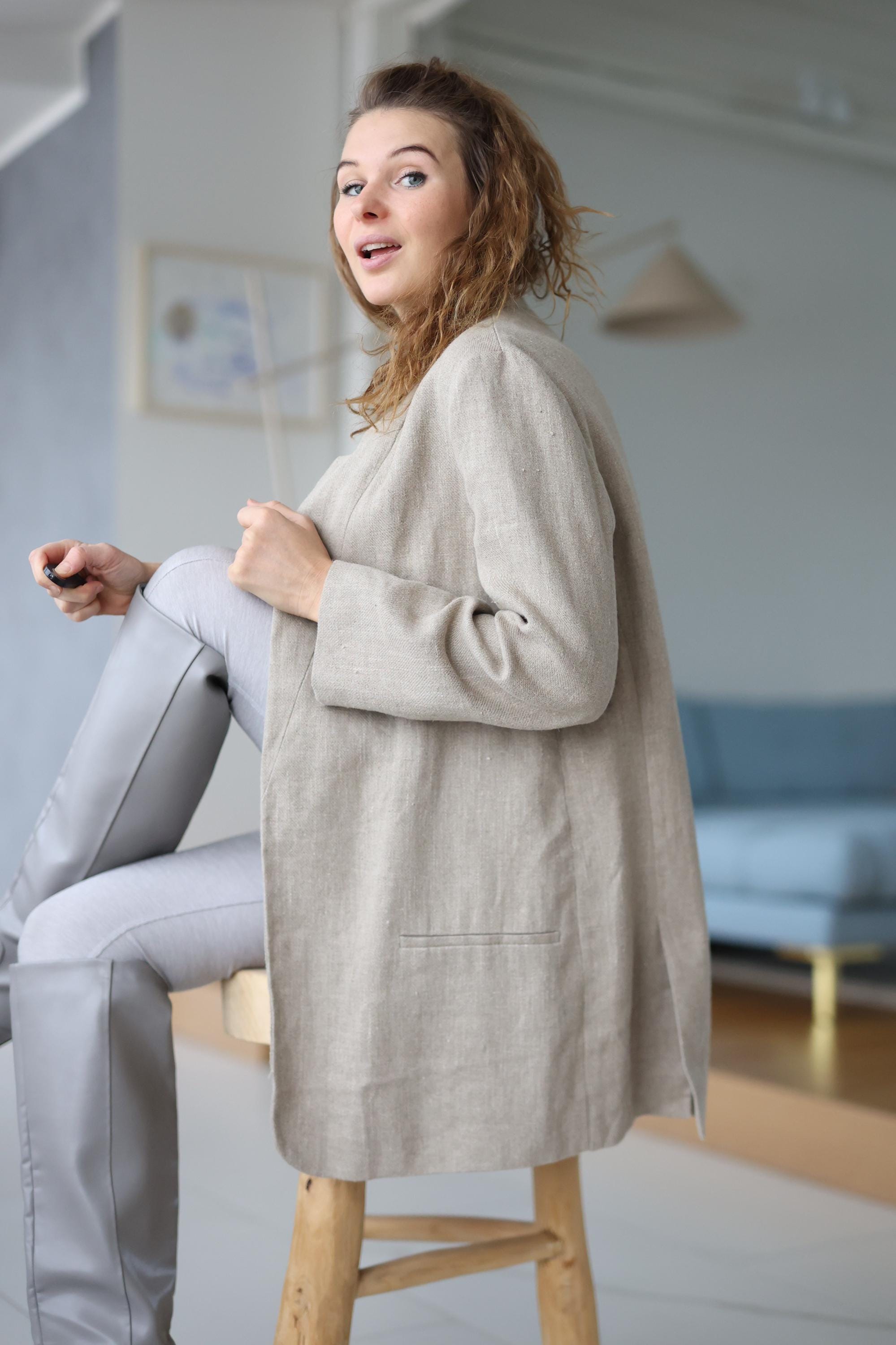 Vintage Natural Beige Pure Linen Blazer Jacket - Etsy
